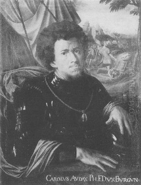 Portrait Of Charles The Bold, Seated Before A Red Curtain, Wearing Armour And The Order Of The Golden Fleece Oil Painting by Jan Sanders (Jan van) Hemessen