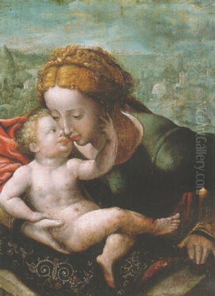 The Madonna And Child, A Landscape Beyond Oil Painting by Jan Sanders (Jan van) Hemessen