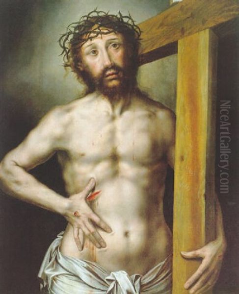 Der Dornengekronte Christus Mit Dem Kreuz Oil Painting by Jan Sanders (Jan van) Hemessen