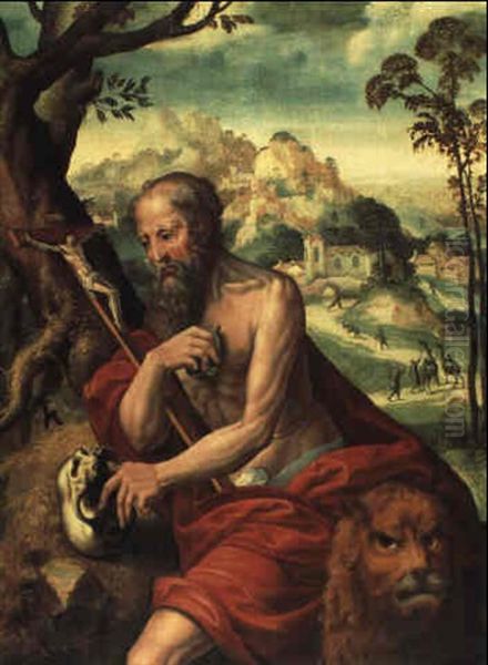 Der Hl. Hieronymus In Einer Landschaft Oil Painting by Jan Sanders (Jan van) Hemessen