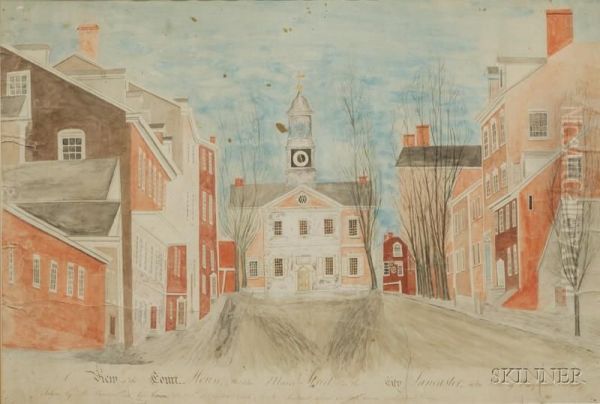 A View Of The Court House & Partof The Main Street Oil Painting by William Banton