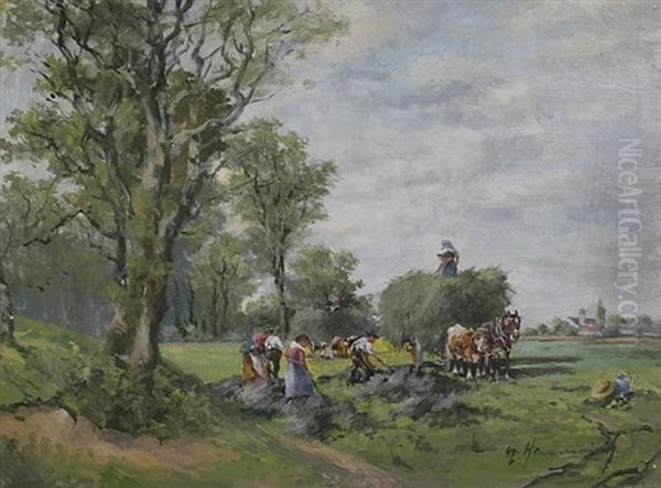 Heuernte Oil Painting by Georg Hemmrich