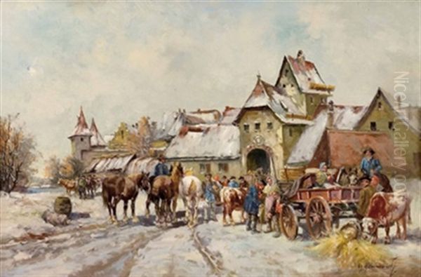 Bauernmarkt Vor Dem Stadttor Oil Painting by Georg Hemmrich