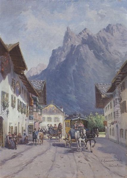 Postkutsche Vor Einem Gasthaus Oil Painting by Georg Hemmrich