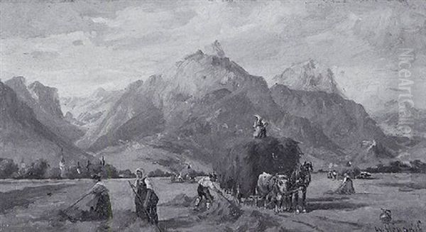 Heuernte In Den Bergen Oil Painting by Georg Hemmrich