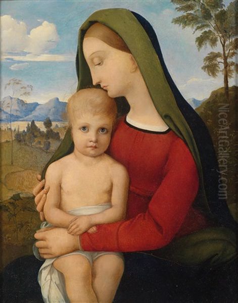 Madonna Mit Kind Vor Weiter Landschaft Oil Painting by Josef von Hempel