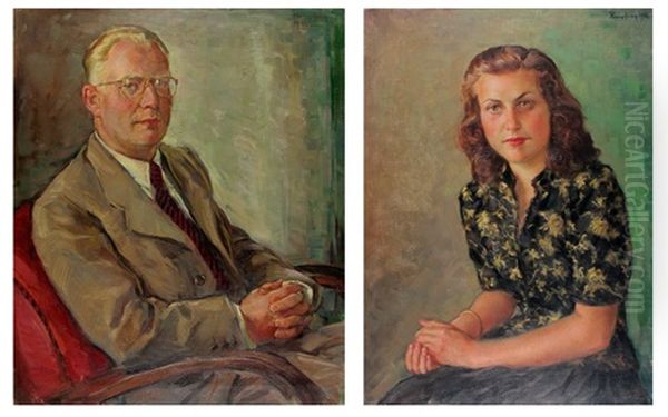 Paar Portraits Eines Ehepaares Oil Painting by Wilhelm Hempfing