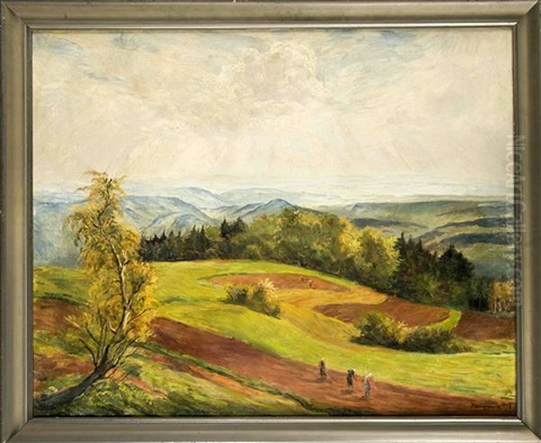 Grose Landschaft Mit Blick Auf Die Schwarzwaldhohen Und Feldarbeitern Oil Painting by Wilhelm Hempfing