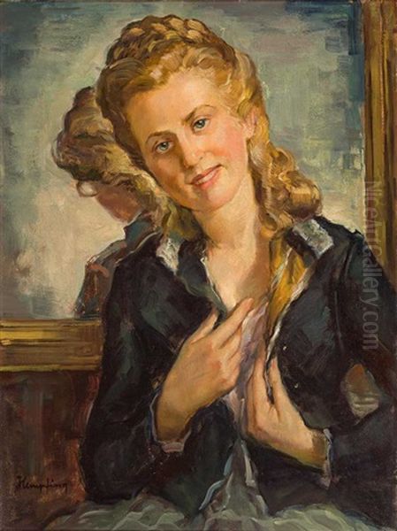 Portrait Einer Jungen Blonden Frau Vor Spiegel Oil Painting by Wilhelm Hempfing