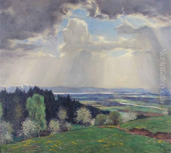 Fruhling Am Bodensee. Weite Landschaft Mit Wolkigem Himmel, Durch Den Die Sonnenstrahlen Brechen Oil Painting by Wilhelm Hempfing