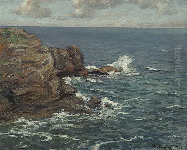 Felsige Kustenlandschaft In Der Bretagne Oil Painting by Wilhelm Hempfing