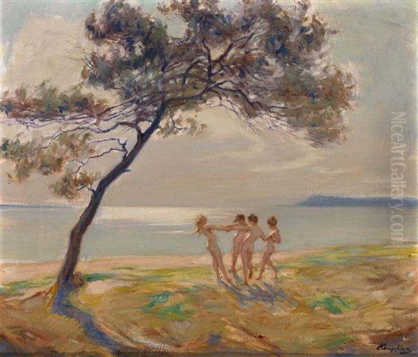 Vier Tanzende Nymphen Am Sudlichen Strand Oil Painting by Wilhelm Hempfing