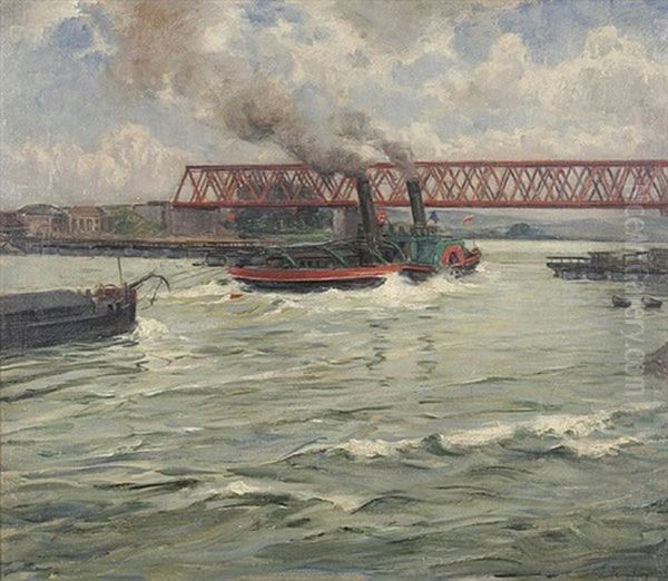 Raddampfer Auf Dem Rhein Bei Maxau Oil Painting by Wilhelm Hempfing