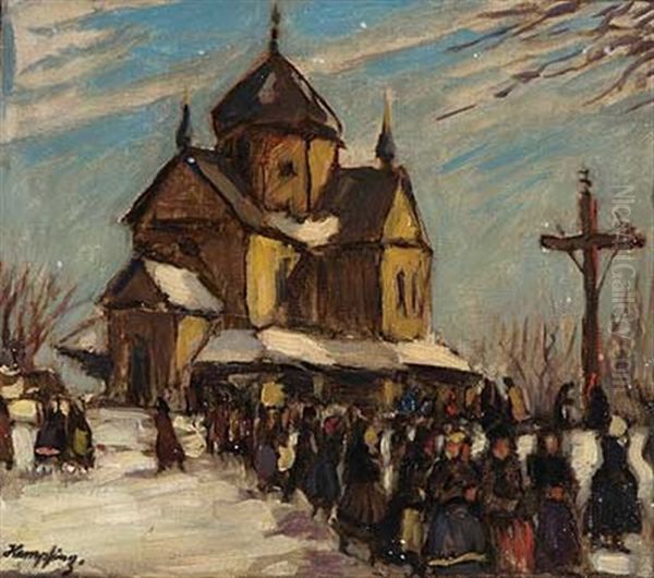 Kirchgang Im Winter Oil Painting by Wilhelm Hempfing