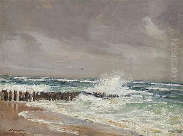 Wellengang Am Strand Oil Painting by Wilhelm Hempfing