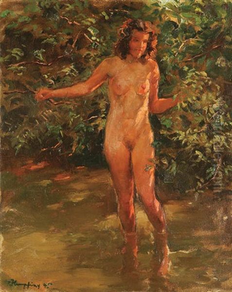 Nude Bather Oil Painting by Wilhelm Hempfing