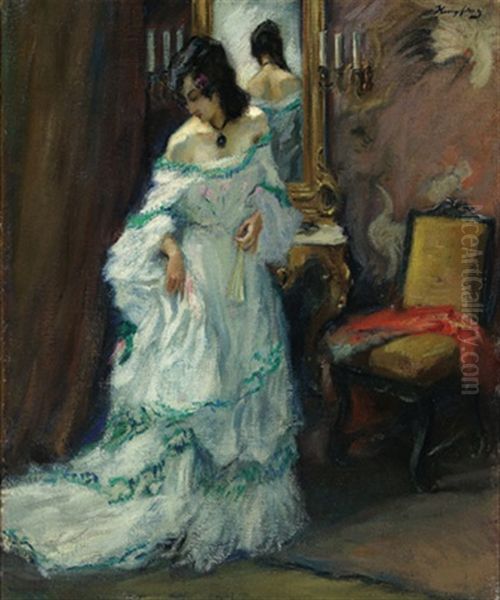 Junge Frau In Weisem Kleid Oil Painting by Wilhelm Hempfing