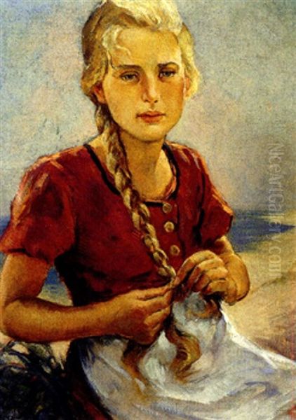 Madchen Vor Der Wasserkante Oil Painting by Wilhelm Hempfing