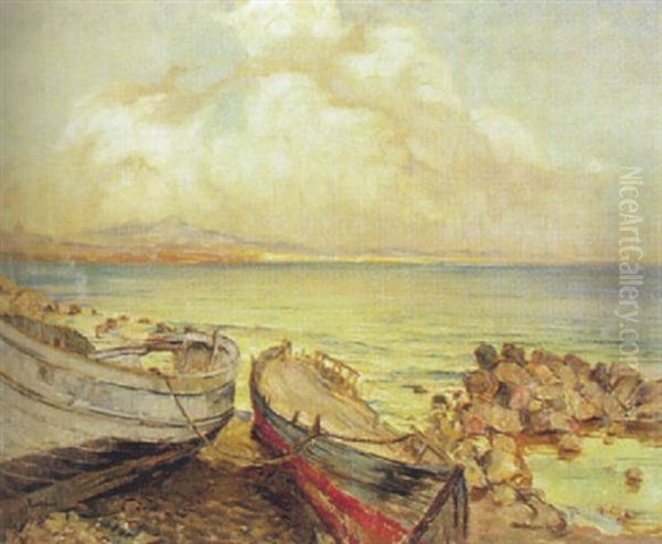 Fischerboote Am Strand Eines Golfes Oil Painting by Wilhelm Hempfing