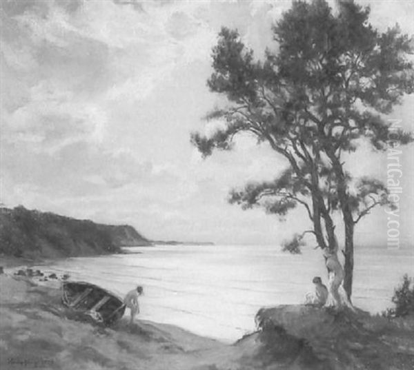 Drei Weibliche Akte Am Meeresstrand (rugen) Oil Painting by Wilhelm Hempfing