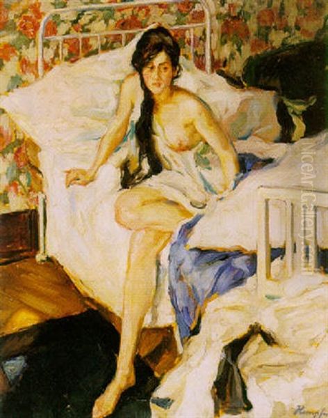 Lady Seated On Bed Oil Painting by Wilhelm Hempfing