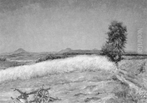 Weite Landschaft Mit Getreidefeld Und Abgestelltem Pflug Im Vordergrund Oil Painting by Wilhelm Hempfing