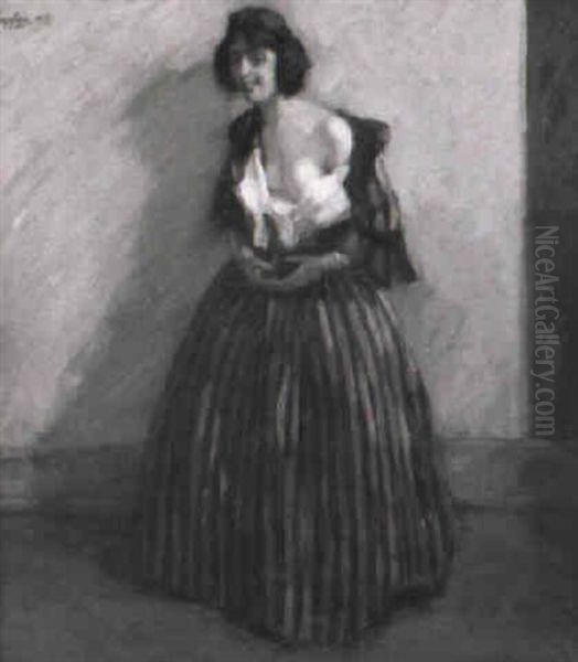 Junge Frau In Rotem Kleid Oil Painting by Wilhelm Hempfing