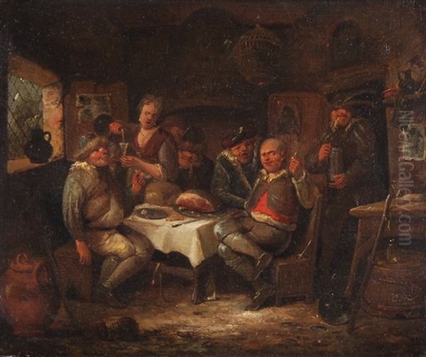 Interieur Einer Schenke Mit Zechenden Bauern Oil Painting by Egbert van Hemskerck the Elder