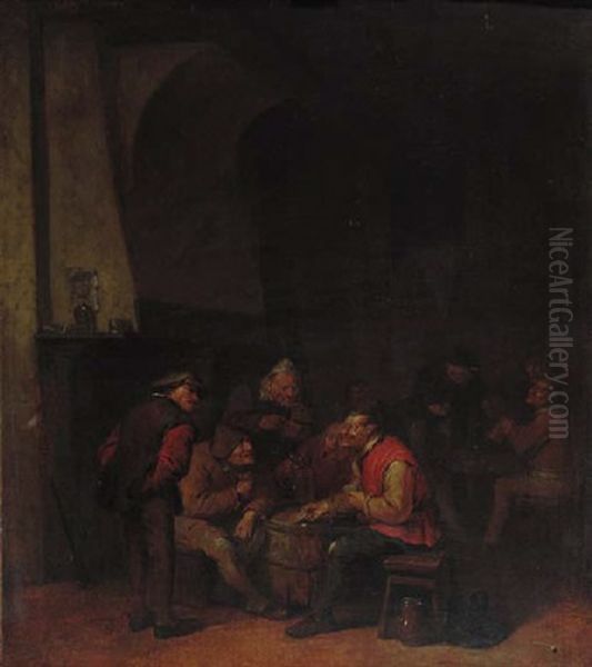 Boors At Cards In An Inn Oil Painting by Egbert van Hemskerck the Elder