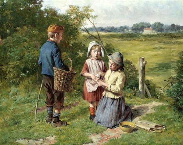 Blackberry Gathering; A Thorn Oil Painting by William Hemsley