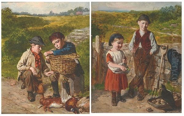 Curiosity; Peck Away Jack (pair) Oil Painting by William Hemsley