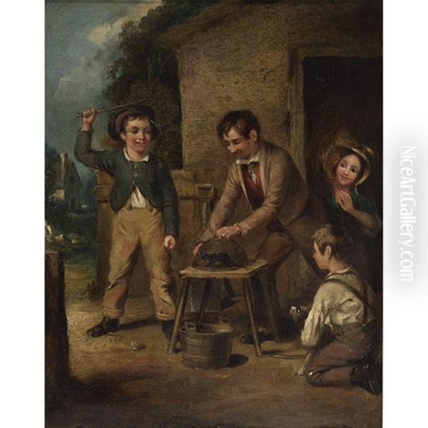 The Pet (+ Roasted Chestnuts; Pair) Oil Painting by William Hemsley