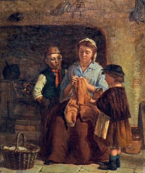 Une Femme Et Ses Enfants Oil Painting by William Hemsley