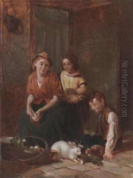 The Pet Rabbits Oil Painting by William Hemsley