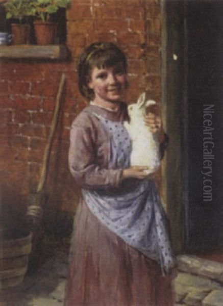 Girl With Rabbit Oil Painting by William Hemsley