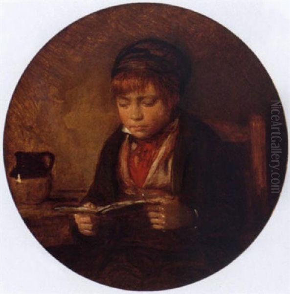 A Boy Reading Oil Painting by William Hemsley