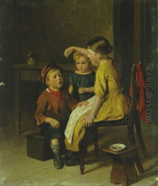 Interieur Mit Kindern, Die Mit Kirschen Spielen Oil Painting by William Hemsley