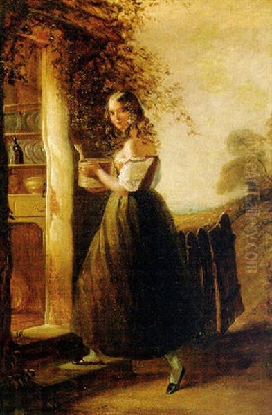 At The Kitchen Door Oil Painting by William Hemsley