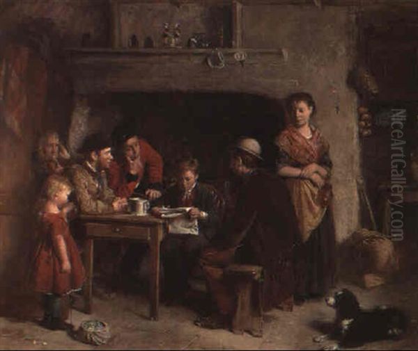 The Weekly Newspaper Oil Painting by William Hemsley