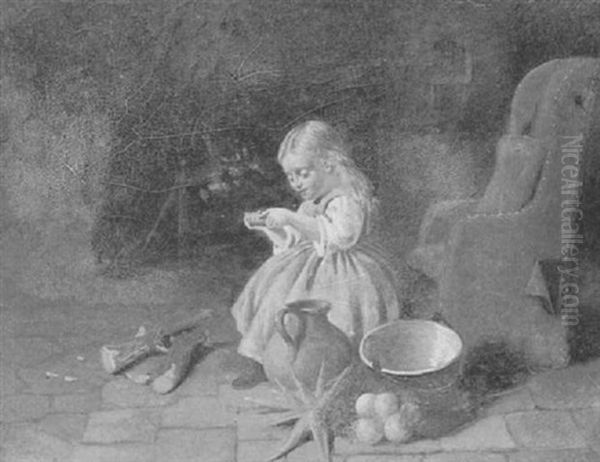 By The Kitchen Fire Oil Painting by William Hemsley