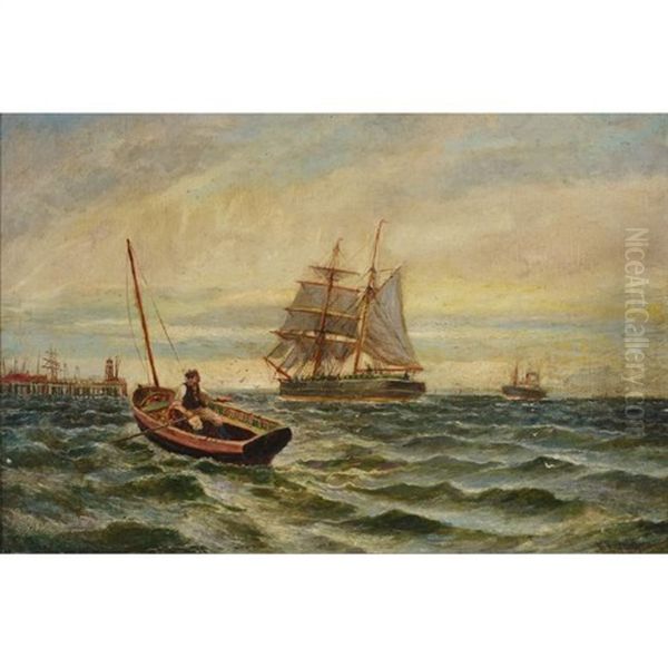 Man In Boat On Rough Seas by Bernard Benedict Hemy