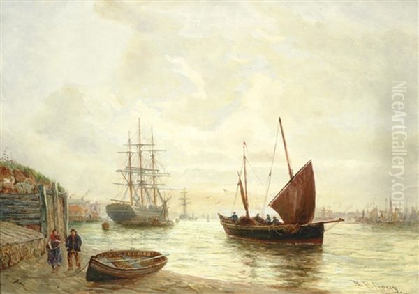 Shipping On An Estuary Oil Painting by Bernard Benedict Hemy