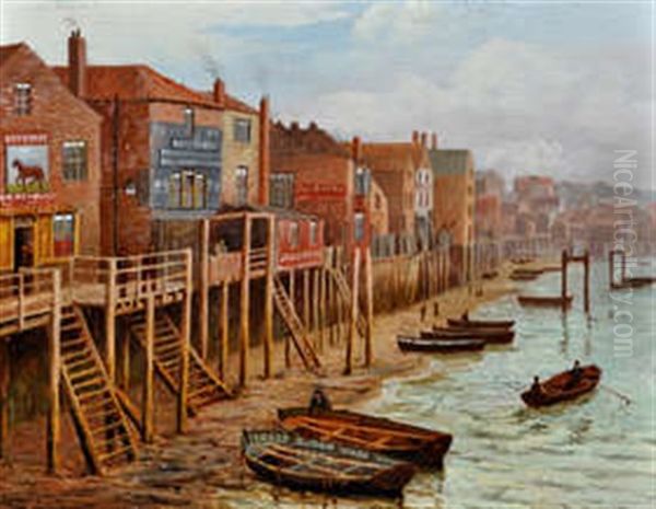 North Shields C.1870-80 With R. Hood Haggies Rope Store And The Bay Horse Pub In The Foreground; And A View Towards The Ferry Landing With C. Fleming Sail-makers Premises To The Right (2 Works) Oil Painting by Bernard Benedict Hemy