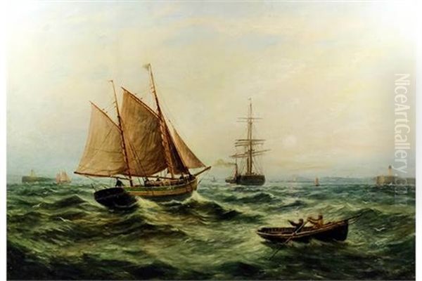 Shipping Scene With Fishing Boats And Steamer Oil Painting by Bernard Benedict Hemy