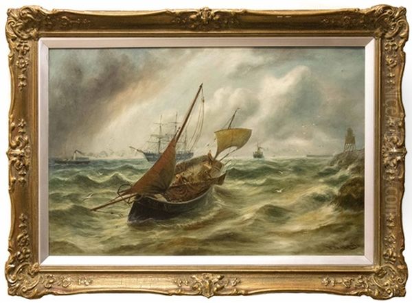 Batar Vid Flodmynning. Signera B B Hemy Oil Painting by Bernard Benedict Hemy