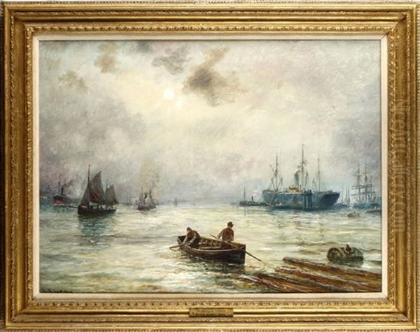 Shipping At Tilbury Oil Painting by Bernard Benedict Hemy