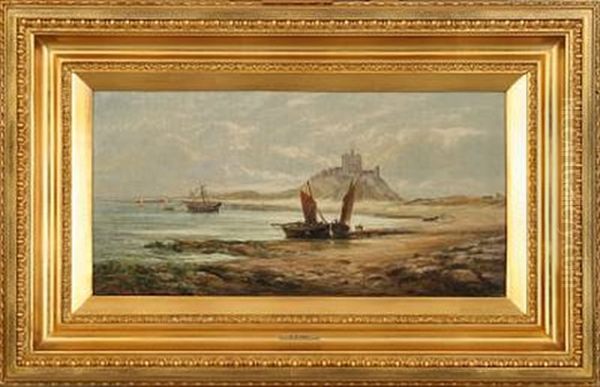 Fishermen And Their Boats, In The Background A Castle Oil Painting by Bernard Benedict Hemy