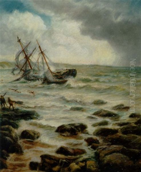 Skibsforlis Ud For Kysten Oil Painting by Bernard Benedict Hemy