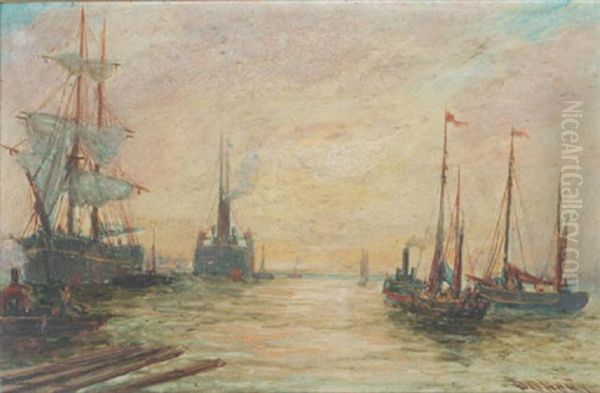 Shipping Scene On The Tyne Oil Painting by Bernard Benedict Hemy