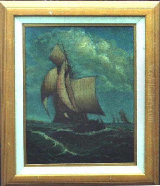 Sailboat At Sea Oil Painting by Bernard Benedict Hemy